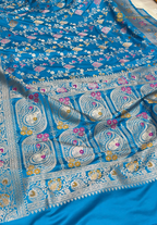 Regal Blue Premium Mashru Katan Silk Banarasi Saree - All Over Meenakari Jangla