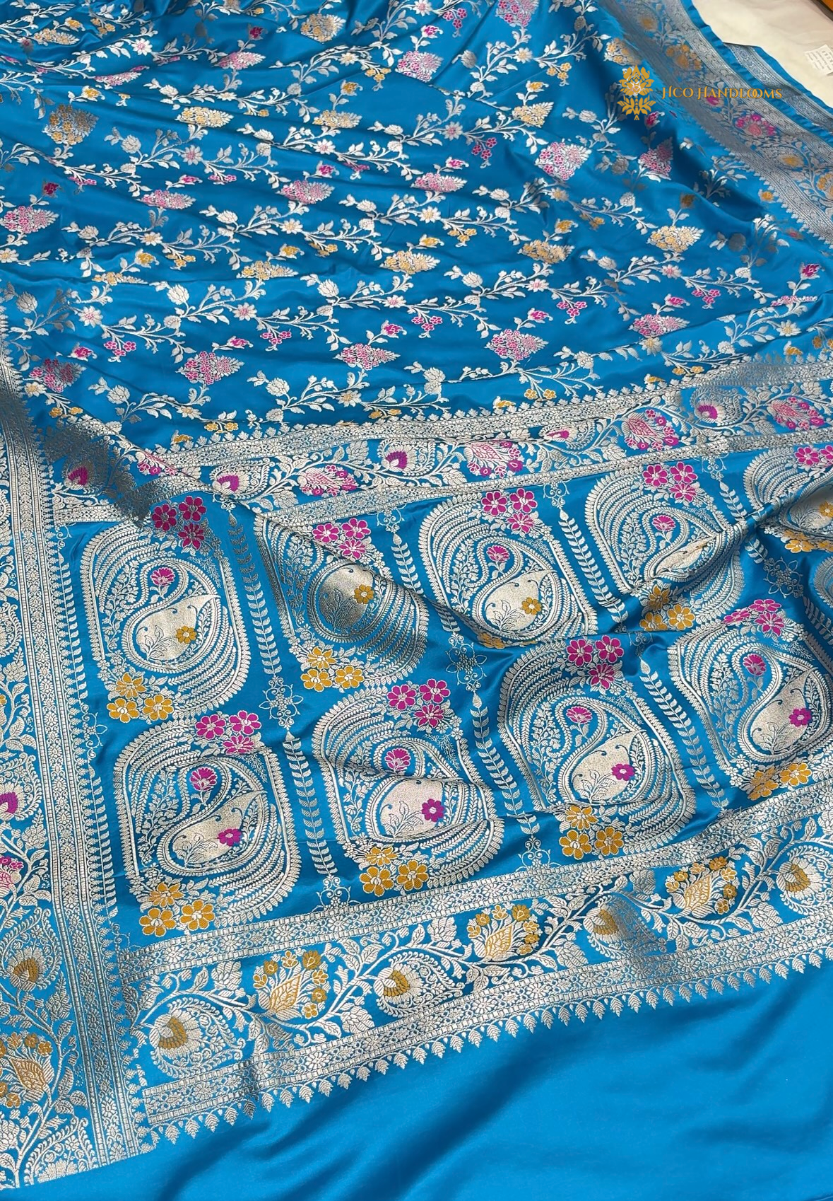 Regal Blue Premium Mashru Katan Silk Banarasi Saree - All Over Meenakari Jangla