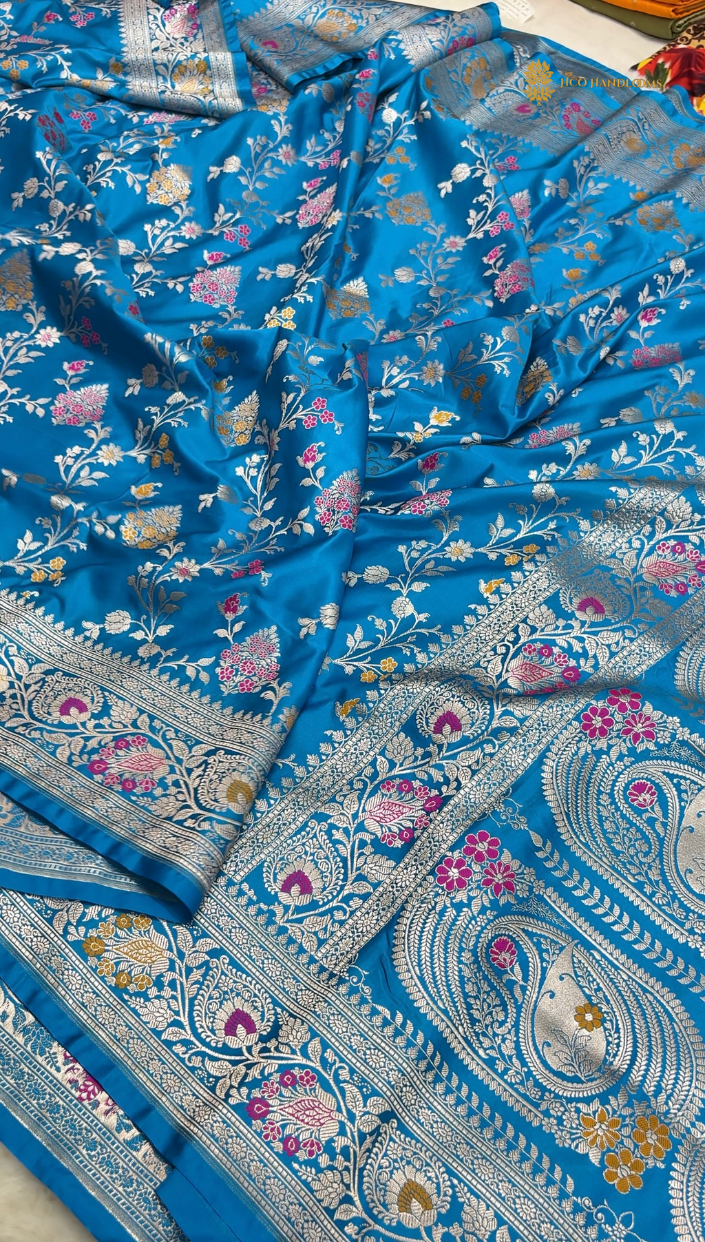 Regal Blue Premium Mashru Katan Silk Banarasi Saree - All Over Meenakari Jangla