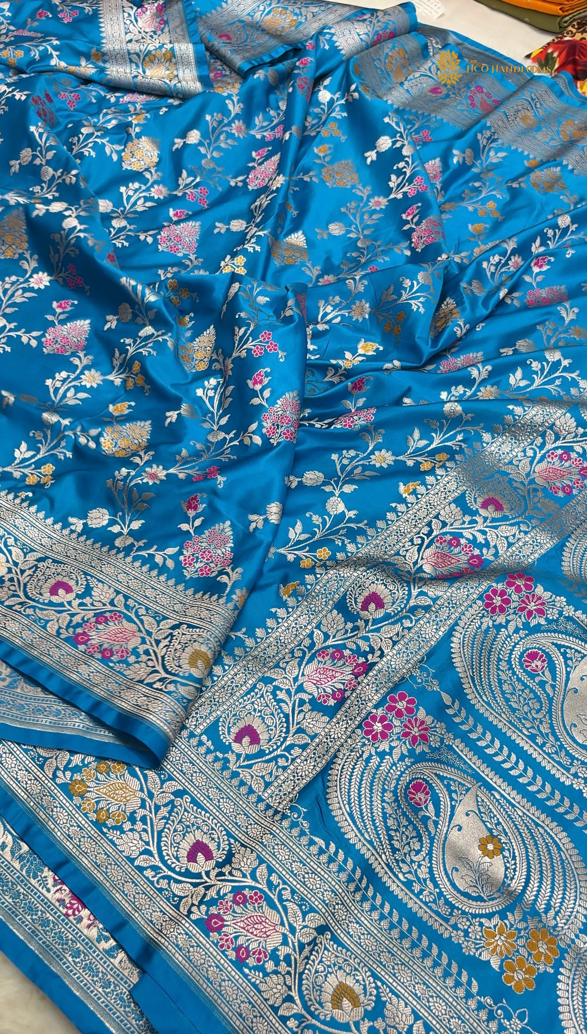 Regal Blue Premium Mashru Katan Silk Banarasi Saree - All Over Meenakari Jangla