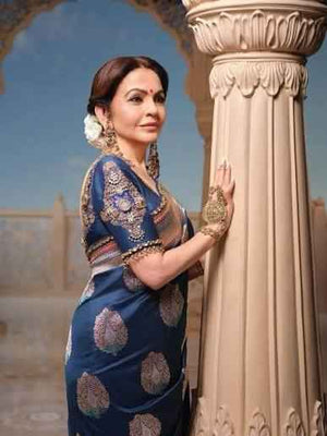 Nita Ambani Premium Mashru Crepe Silk Banarasi Saree - All Over Meenakari Motifs