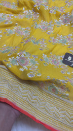 Yellow Pure Khaddi Georgette Silk handloom Banarasi Saree - Water Zari