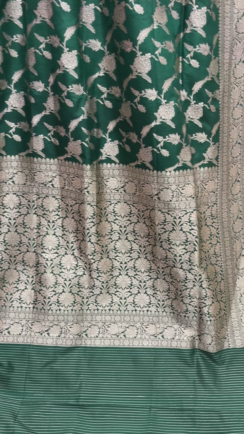 Regal Green Pure Katan SIlk Handloom Banarasi Saree - All Over Jaal
