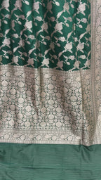 Regal Green Pure Katan SIlk Handloom Banarasi Saree - All Over Jaal