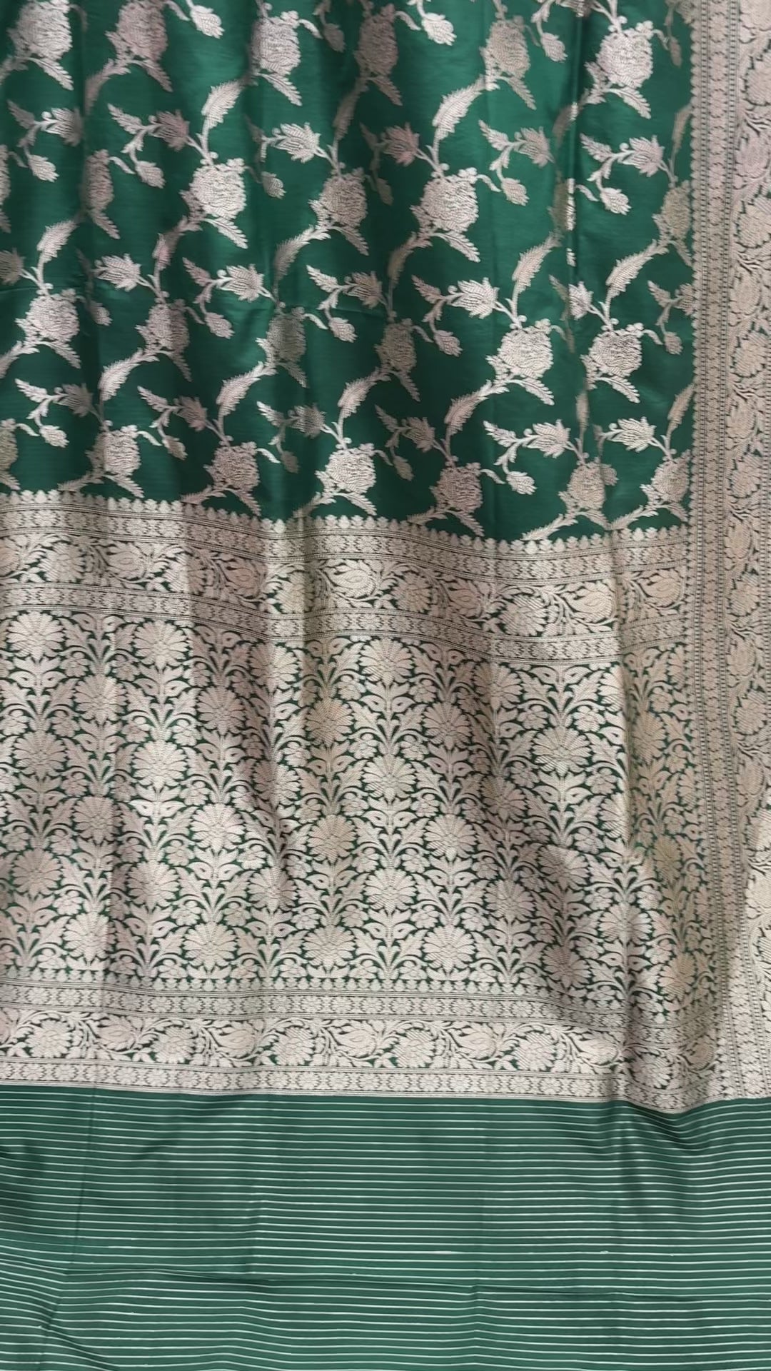 Regal Green Pure Katan SIlk Handloom Banarasi Saree - All Over Jaal