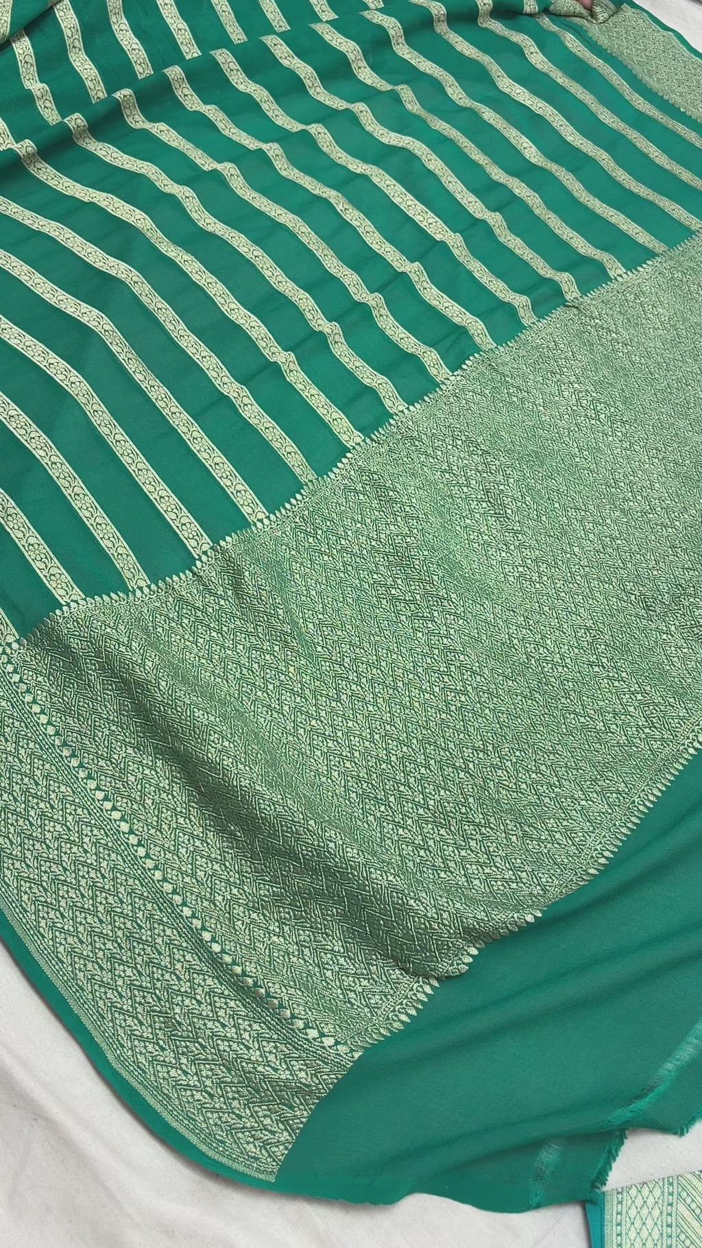 Green Pure Khaddi Georgette Silk Handloom Banarasi Saree