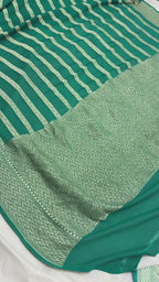 Green Pure Khaddi Georgette Silk Handloom Banarasi Saree