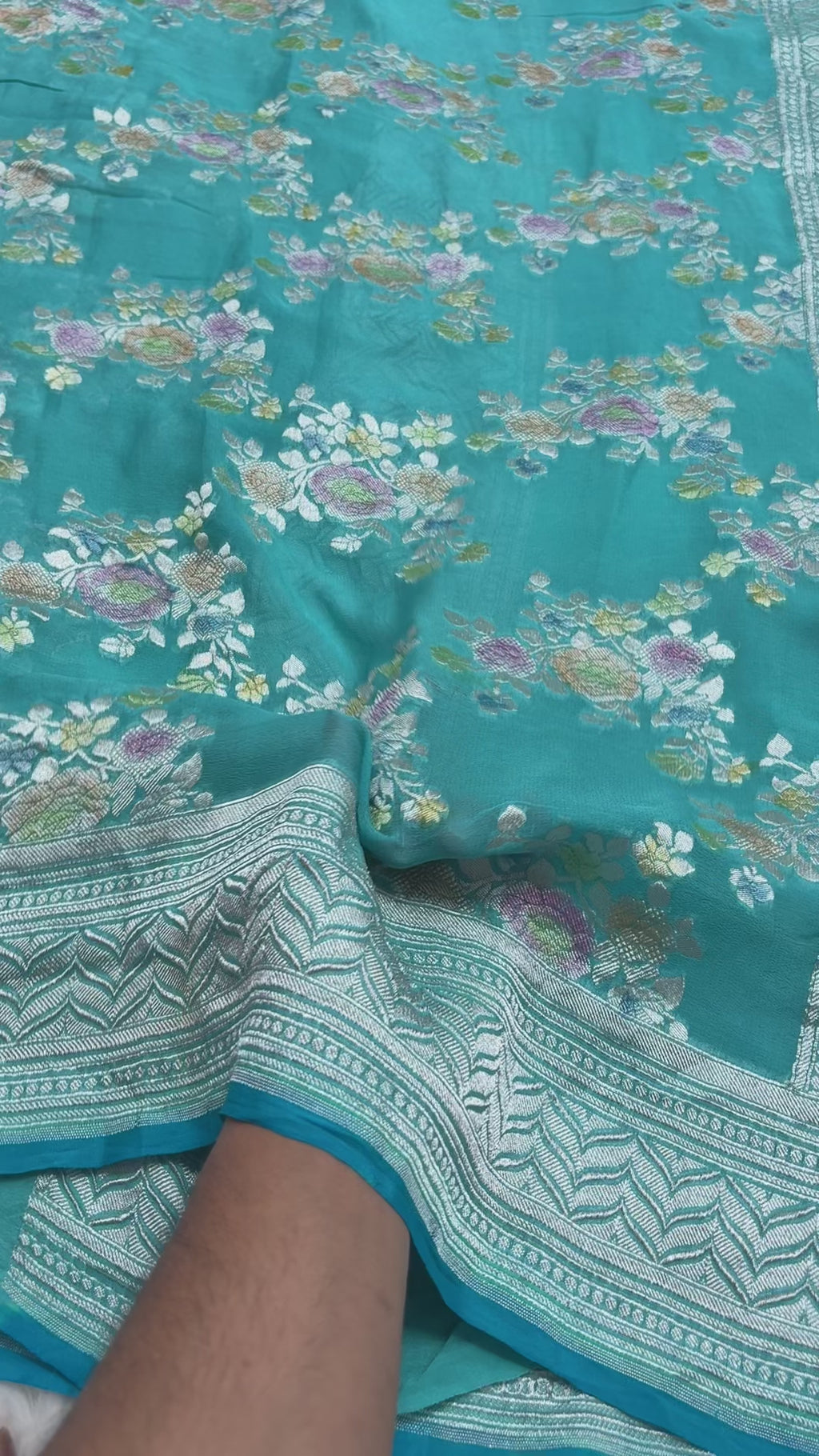Light Blue Pure Khaddi Georgette Silk handloom Banarasi Saree - Water Zari
