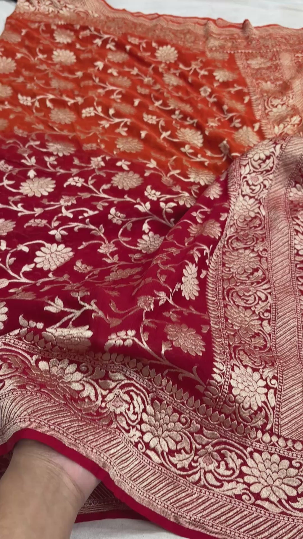 Shaded Pure Khaddi Georgette Silk Handloom Banarasi Saree - Water Zari
