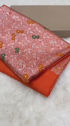 Orange Premium Mashru katan Silk Banarasi Saree - All Over Meenakari Skirt