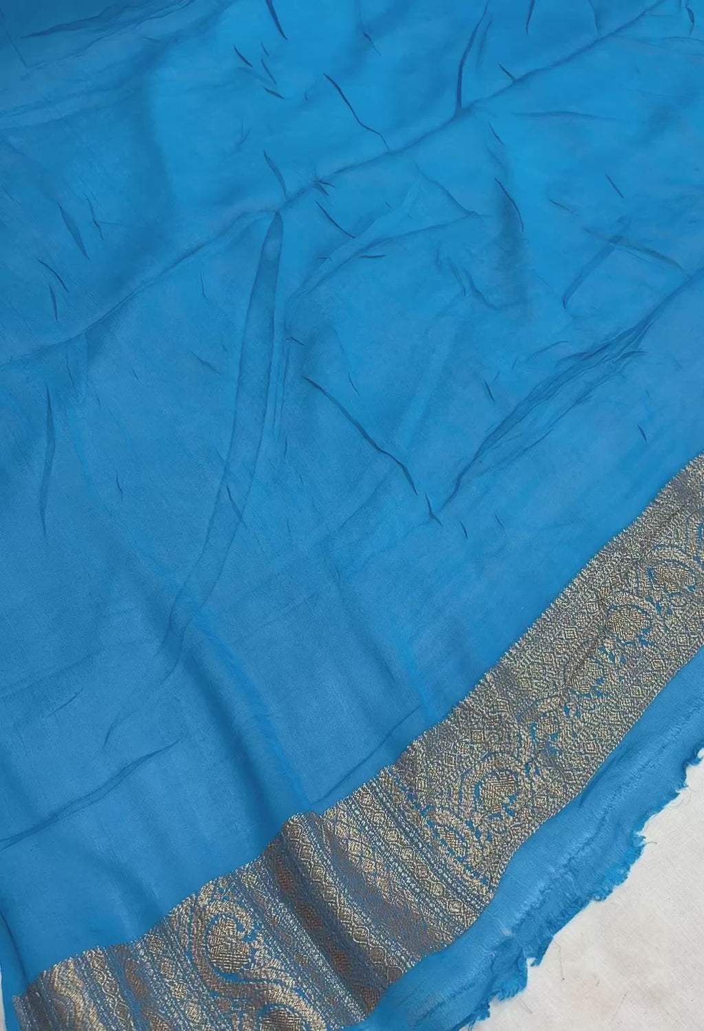 Blue Pure Khaddi Georgette Silk Handloom Banarasi Saree