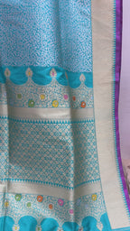 Regal Blue Pure Katan Silk Handloom Banarasi saree - All Over Meenakari Brocade Work