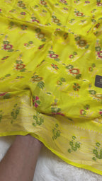 Yellow Pure Khaddi Chiffon Silk Banarasi Saree - Floral Motifs