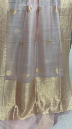 Light Pink Pure Kora Silk Handloom Banarasi Saree - All Over Kadua Motifs