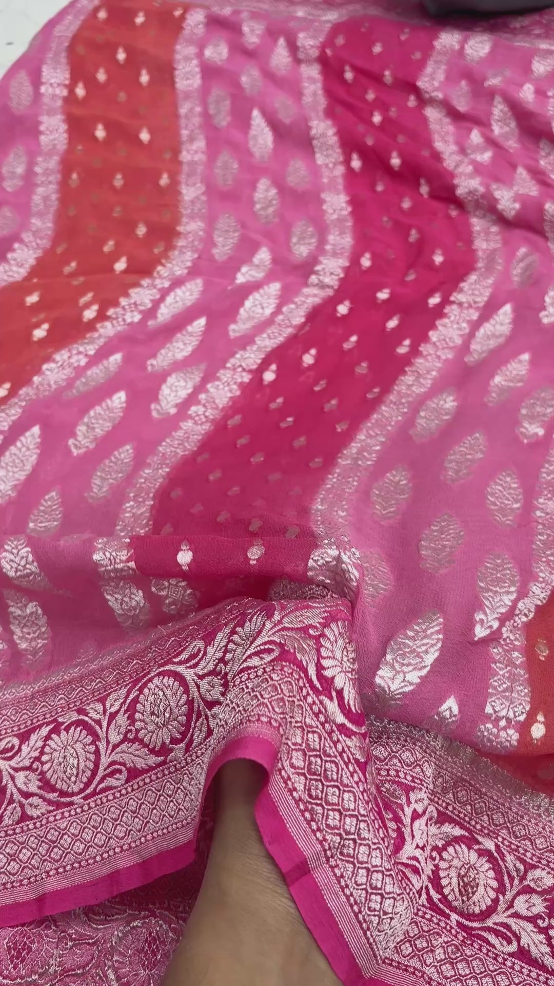 Rangkat Pure Khaddi Georgette Silk Handloom Banarasi Saree - Water Zari
