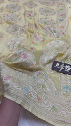 Yellow Pure Khaddi Georgette Silk handloom Banarasi Saree - Water Zari