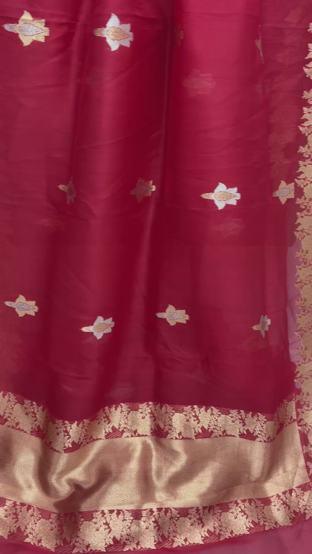 Regal Red Pure Kora Silk Handloom Banarasi Saree - All Over Sona & Roopa Kadua Motifs