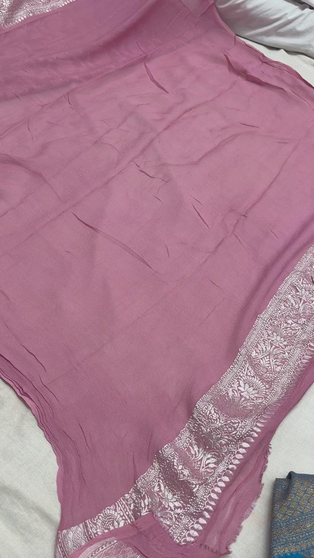 Pink Pure Khaddi Georgette Silk Handloom Banarasi Saree - All Over Jaal