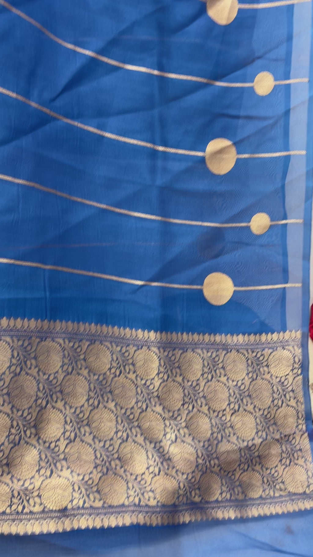 Regal Blue Pure Kora Silk Handloom Banarasi Saree - All Over Stripes