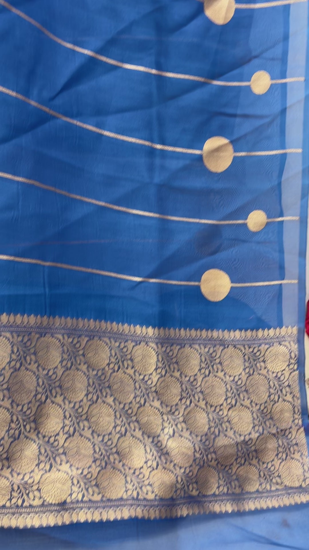 Regal Blue Pure Kora Silk Handloom Banarasi Saree - All Over Stripes