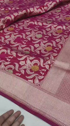 Rani Pink Pure Katan Silk Handloom Banarasi Saree - All Over Meenakari Brocade Jangla