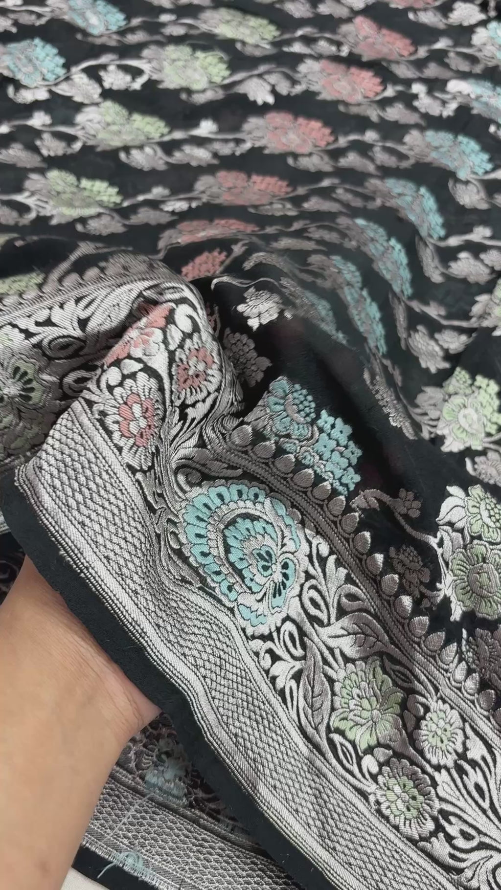 Black Pure Khaddi Georgette Silk Meenakari Handloom Banarasi Saree - Water Zari
