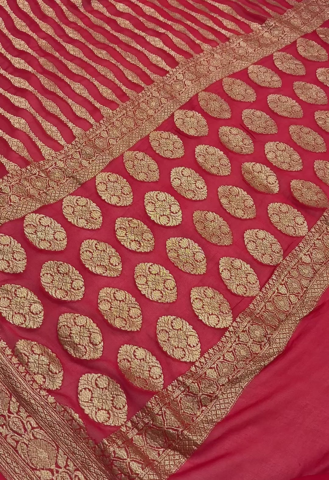 Red Pure Khaddi Georgette Silk Handloom Banarasi Saree