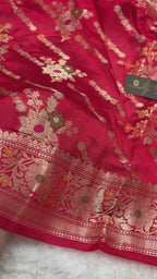 Pure Chiniya Silk Handloom Banarasi Saree With Diagonal Motifs