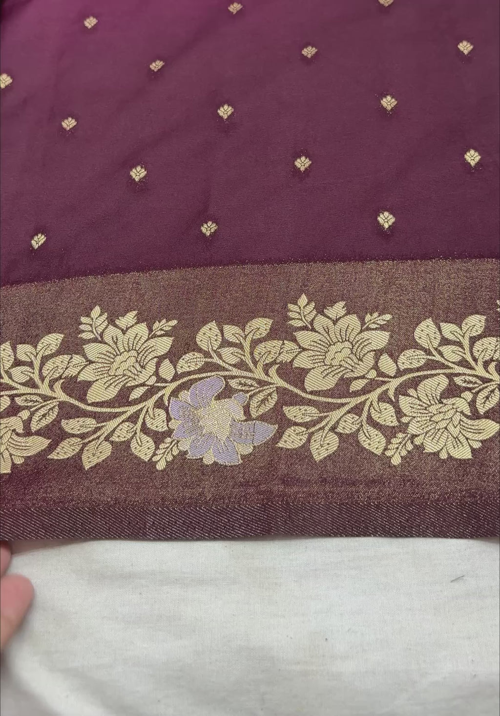 Dual Tone Wine Premium Semi Georgette Small Motifs Banarasi Saree