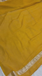Gold Pure Khaddi Georgette Silk Handloom Banarasi Saree