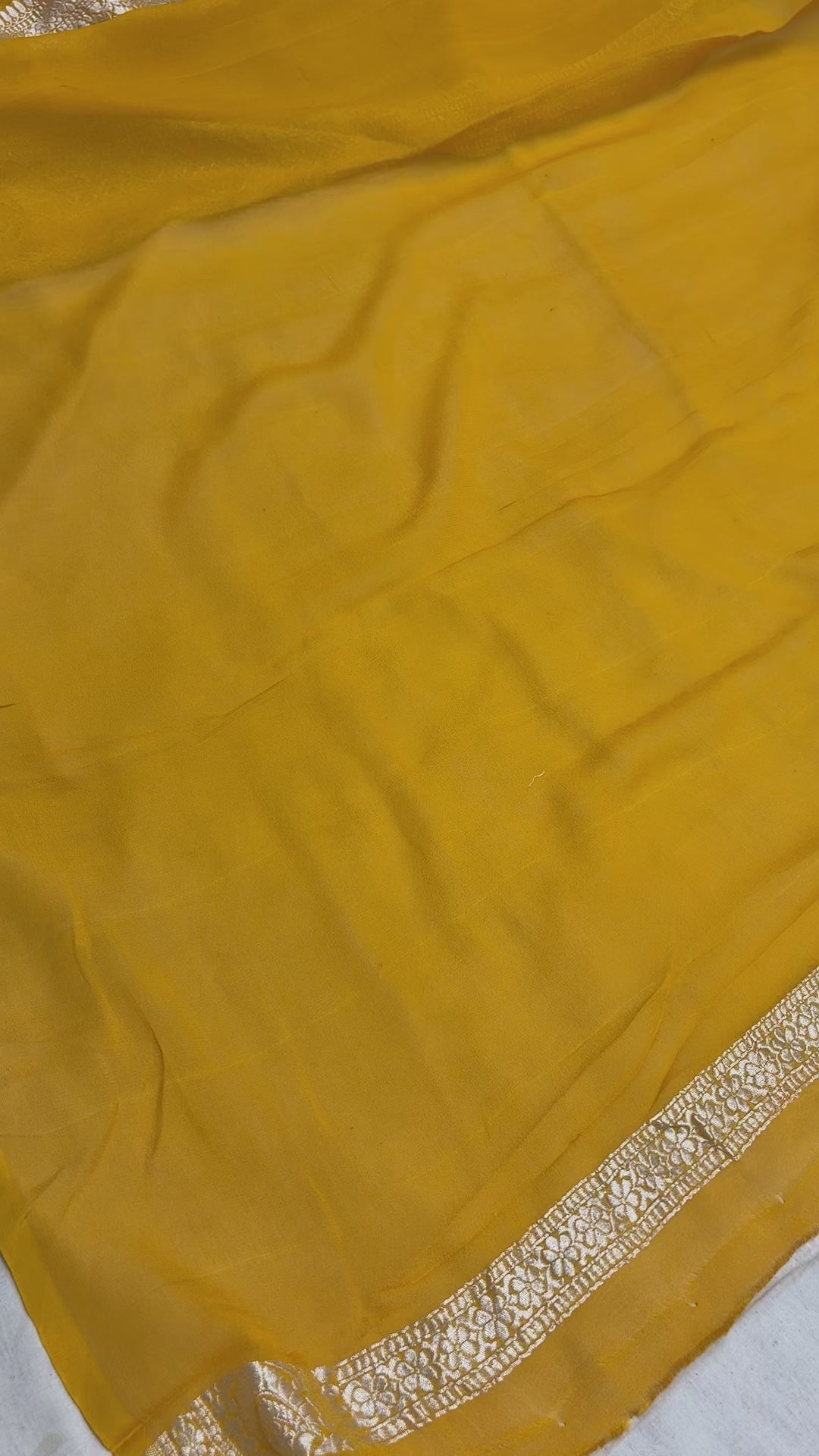 Gold Pure Khaddi Georgette Silk Handloom Banarasi Saree