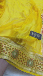 Yellow Pure Khaddi Chiffon Silk Banarasi Saree - Heavy Pallu