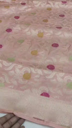 Peach Pure Katan Silk Handloom Banarasi Saree - All Over Meenakari Brocade Jangla
