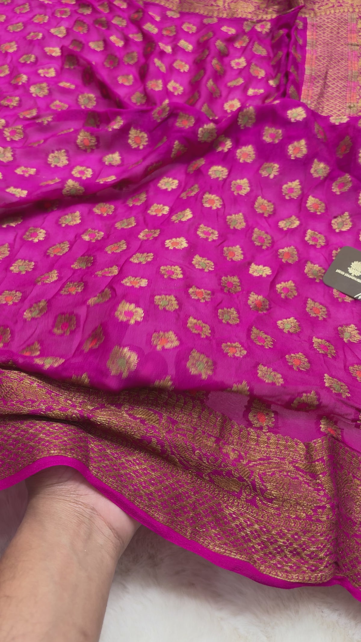 Rani Pink Pure Khaddi Chiffon Silk Banarasi Saree - All Over Motifs