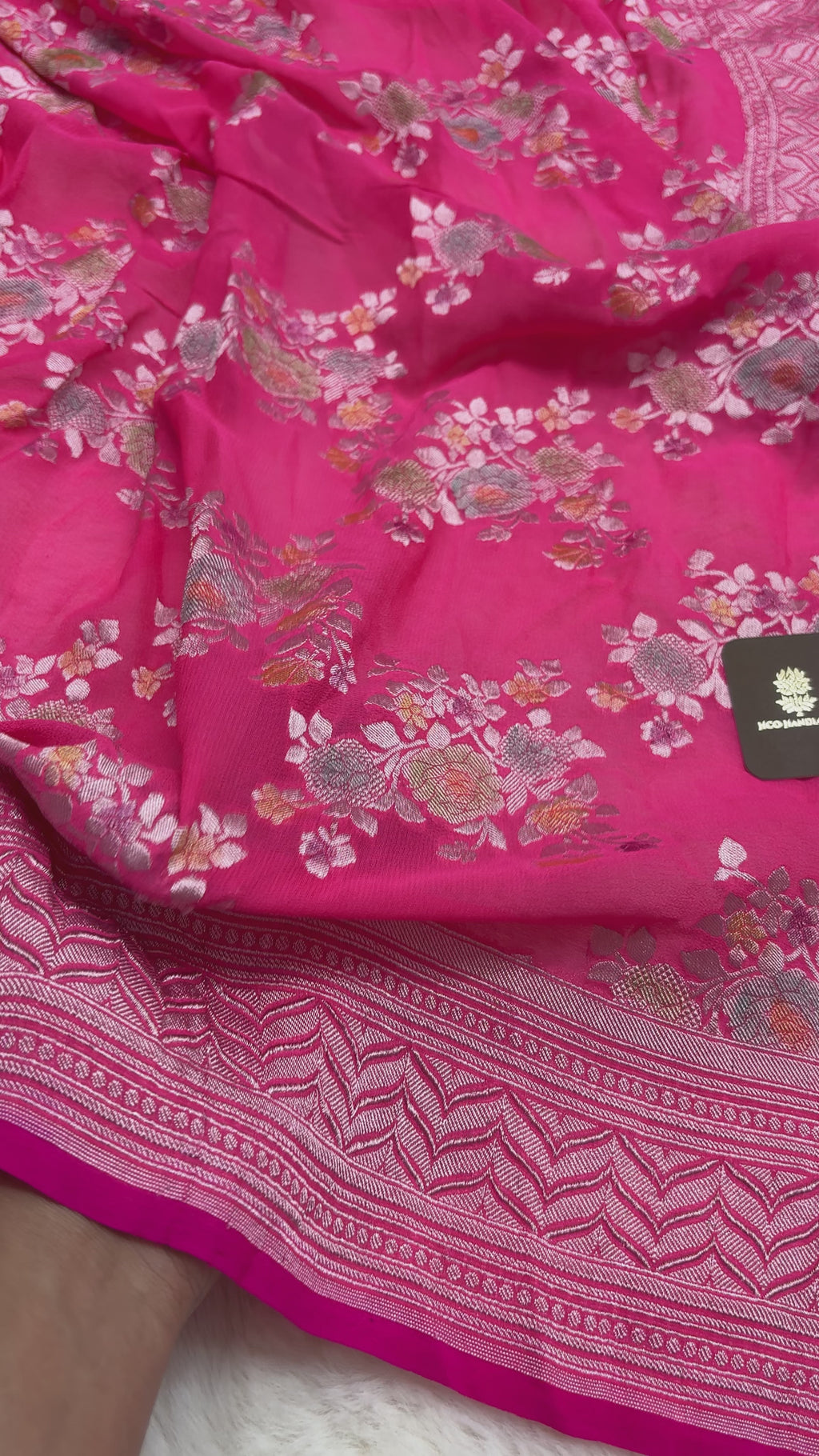 Pink Pure Khaddi Georgette Silk handloom Banarasi Saree - Water Zari