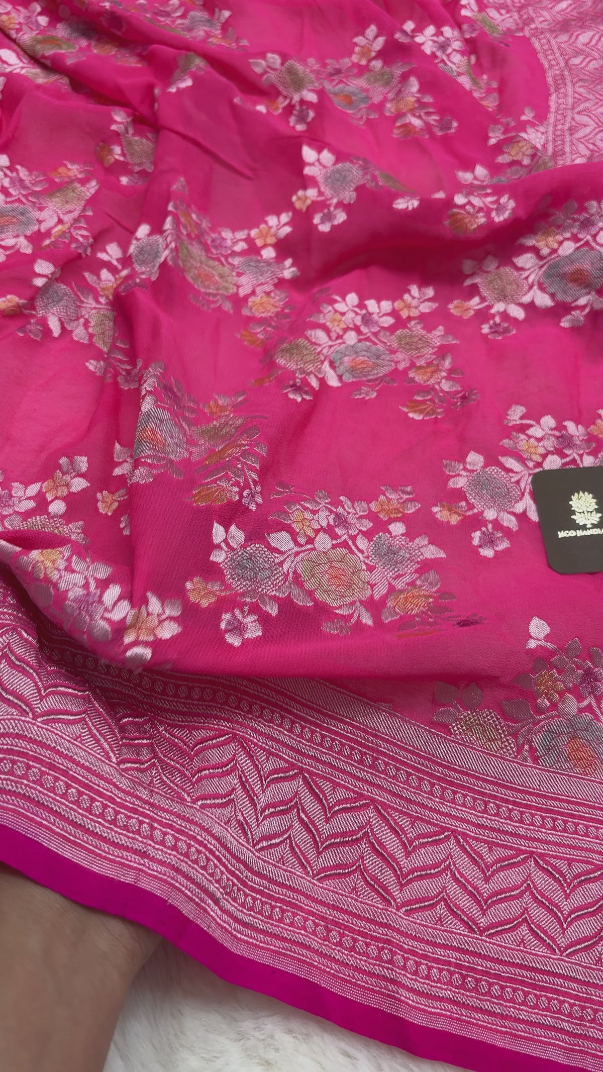 Pink Pure Khaddi Georgette Silk handloom Banarasi Saree - Water Zari