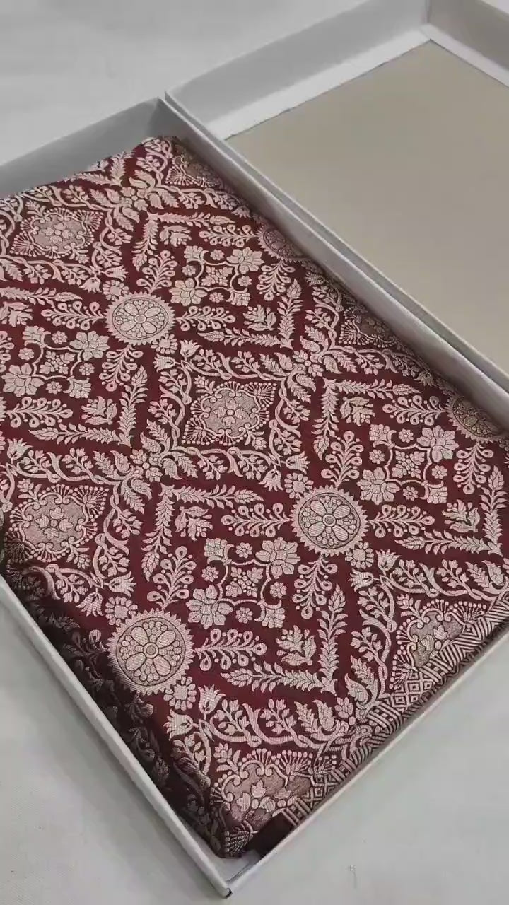 Regal Maroon Pure Katan Silk Handloom Banarasi Saree - All Over Brocade
