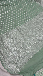 Pastel Green Pure Khaddi Georgette Silk Handloom Banarasi Saree
