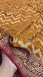 Contrast Pure Khaddi Georgette Silk handloom Banarasi Saree - Water Zari