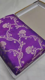 Regal Purple Pure Katan Silk Handloom Banarasi Saree - All Over Floral Vines