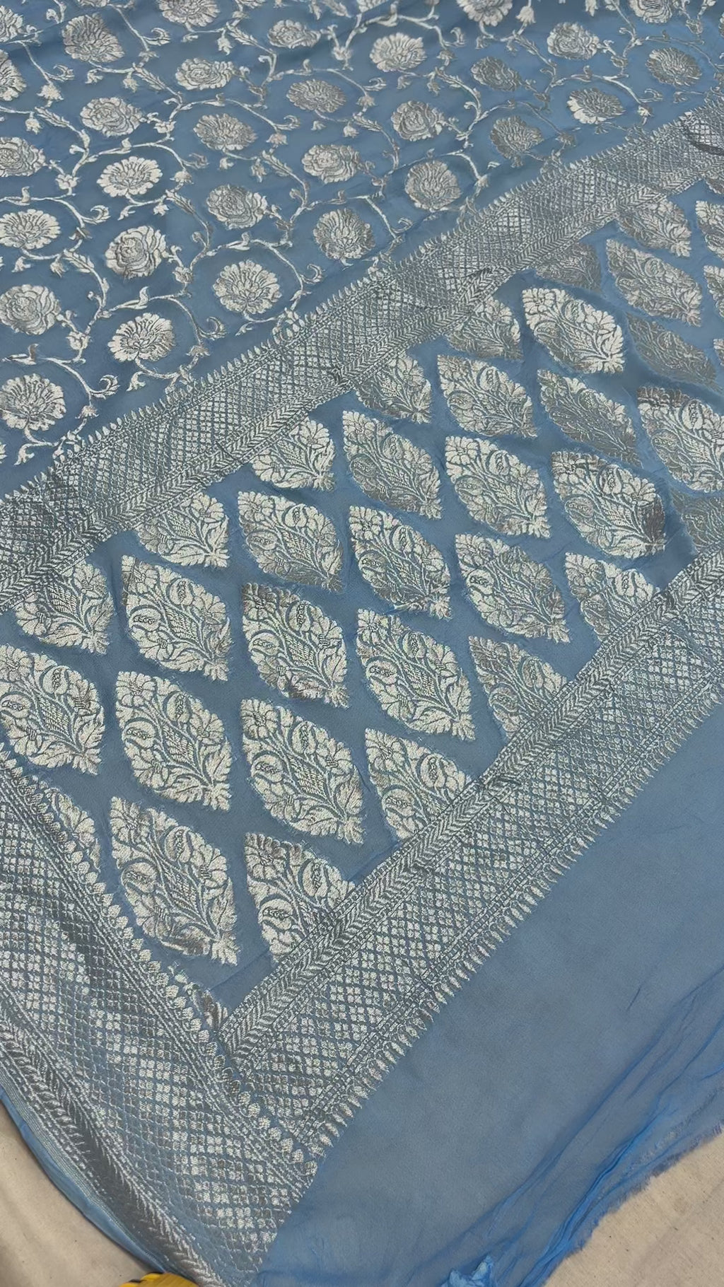Blue Pure Khaddi Georgette Silk Handloom Banarasi Saree - All Over Jaal