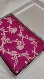 Regal Rani Pink Pure Katan Silk Handloom Banarasi Saree - All Over Floral Vines