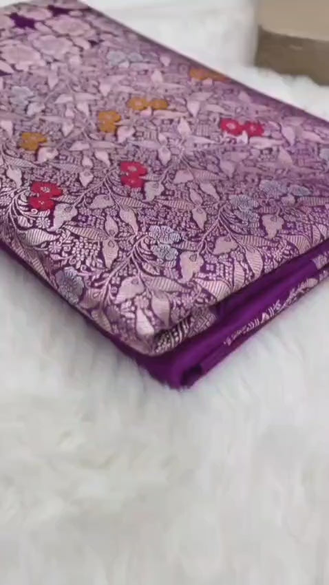 Regal Purple Premium Mashru katan Silk Banarasi Saree - All Over Meenakari Skirt