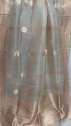 Ivory Pure Kora Silk Handloom Banarasi Saree - All Over Kadua Motifs