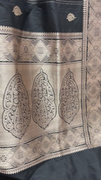 Regal Black Pure Katan Silk Handloom Banarasi saree - All Over Stripe Motifs