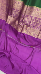 Contrast Pure Mango Katan Silk Handloom Banarasi Saree - All Over Kadua Motifs