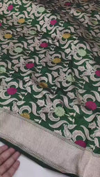 Regal Green Pure Katan Silk Handloom Banarasi Saree - All Over Meenakari Brocade Jangla