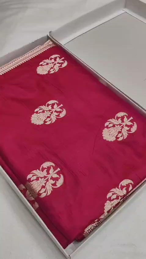 Regal Red Pure Katan Silk Handloom Banarasi Saree - All Over Floral Motifs