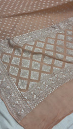 Peach Pure Khaddi Georgette Silk Handloom Banarasi Saree