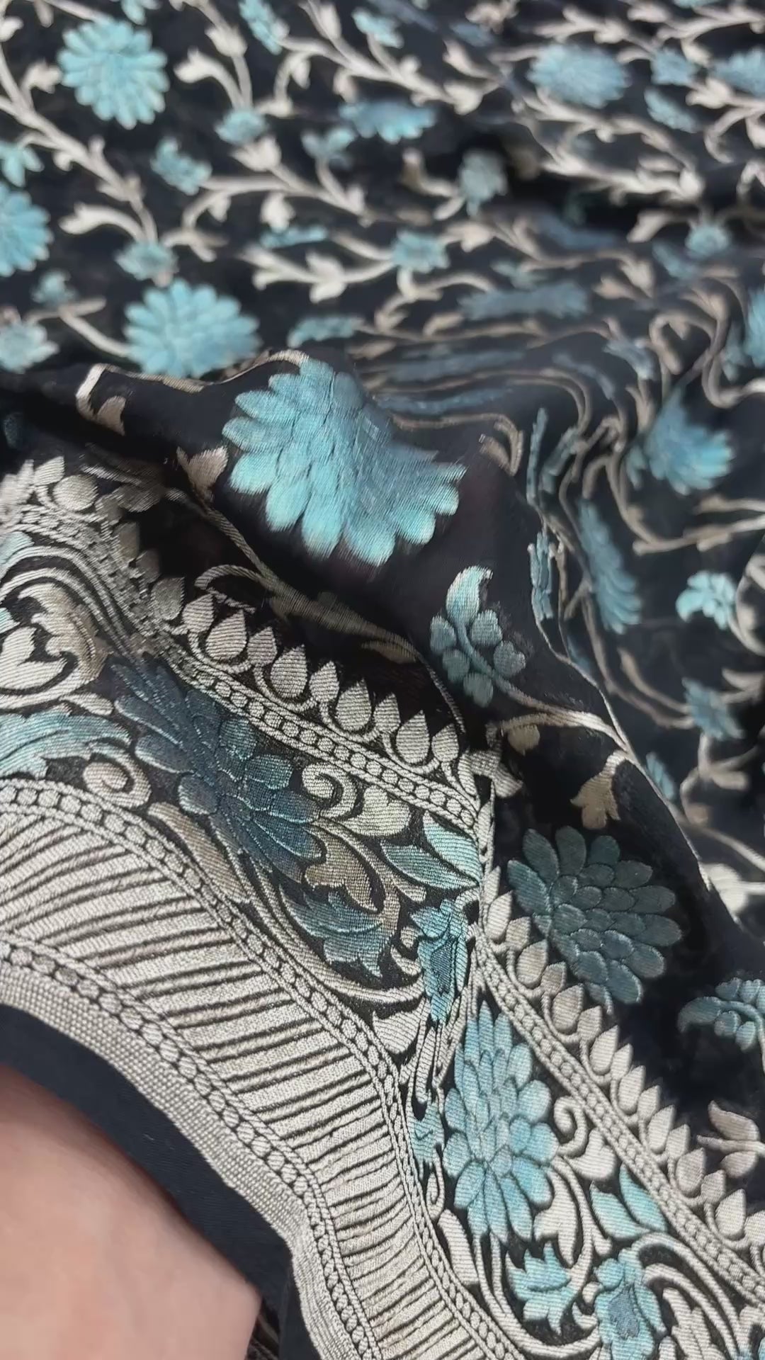 Black Pure Khaddi Georgette Silk Meenakari Handloom Banarasi Saree - Water Zari